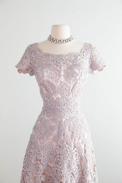 Stunning 1950's Italian Couture Oyster Grey Raffia Dress by Tina Nozzoli / SM