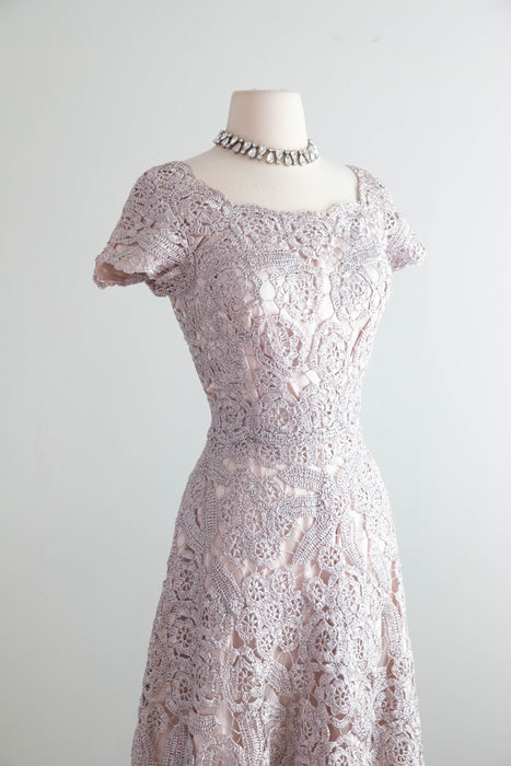 Stunning 1950's Italian Couture Oyster Grey Raffia Dress by Tina Nozzoli / SM