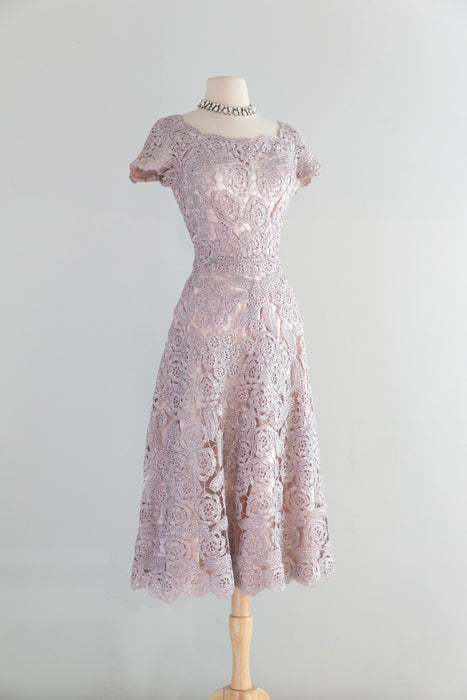 Stunning 1950's Italian Couture Oyster Grey Raffia Dress by Tina Nozzoli / SM