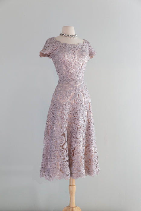 Stunning 1950's Italian Couture Oyster Grey Raffia Dress by Tina Nozzoli / SM