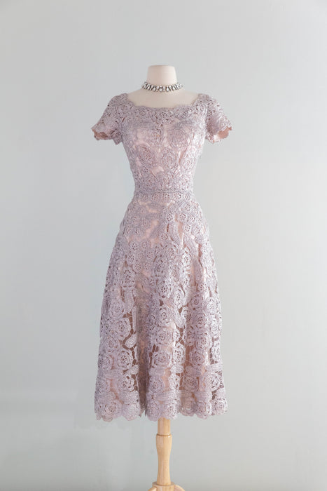 Stunning 1950's Italian Couture Oyster Grey Raffia Dress by Tina Nozzoli / SM