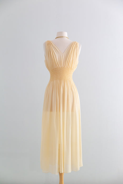 Incredible 1930's Honeycomb Smocked Two Piece Silk Chiffon Peignoir Set / SM