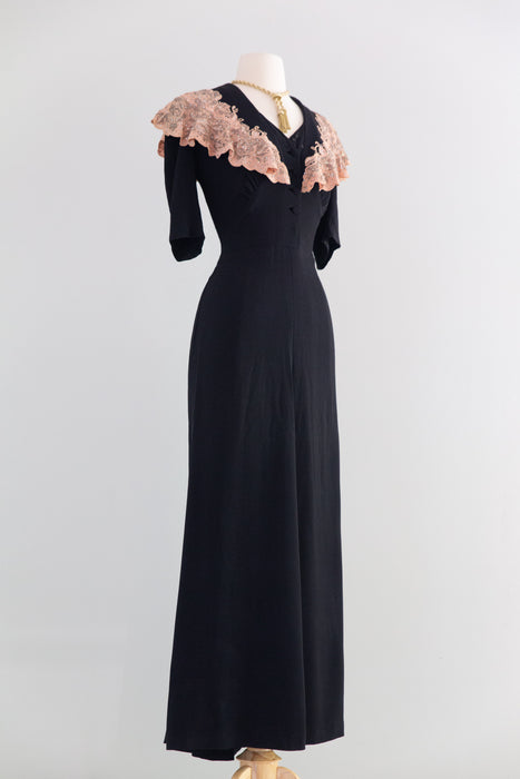 Stunning 1940s Evening Dress With Lavishly Beaded Blush Pink Cape Collar / M