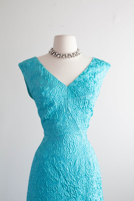 Sensational 1960's Brilliant Turquoise Brocade Evening Gown by Lilli 💎 Diamond / ML