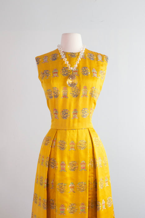 Spectacular 1960's Custom Couture Marigold Chinese Silk Evening Gown & Jacket / Med.