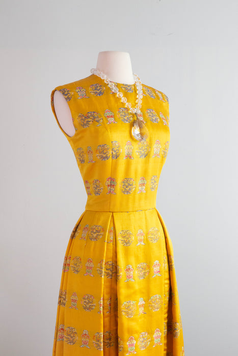 Spectacular 1960's Custom Couture Marigold Chinese Silk Evening Gown & Jacket / Med.