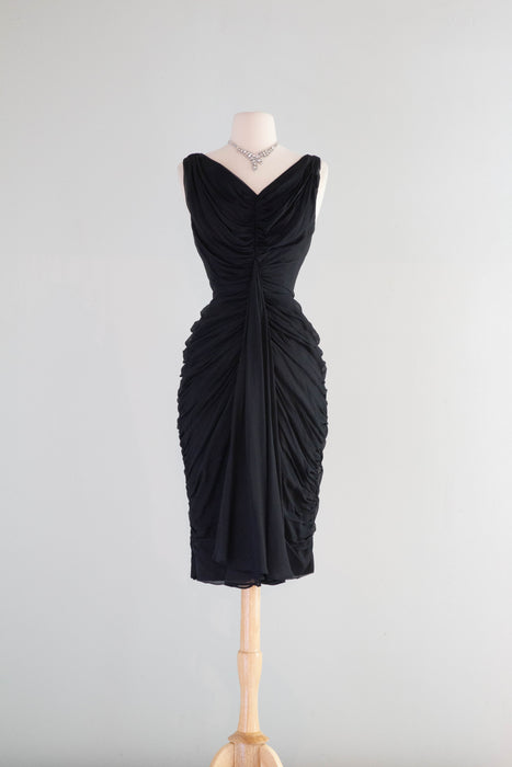 Scandalous 1950's Black Chiffon Cocktail Dress With Hourglass Silhouet Xtabay Vintage Scandalous 1950's Black Chiffon Cocktail Dress With Hourglass Silhouet Xtabay Vintage