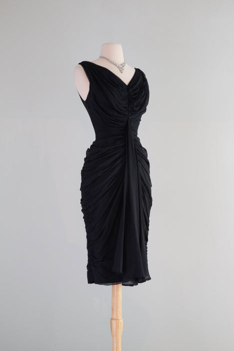 Scandalous 1950's Black Chiffon Cocktail Dress With Hourglass Silhouet Xtabay Vintage Scandalous 1950's Black Chiffon Cocktail Dress With Hourglass Silhouet Xtabay Vintage
