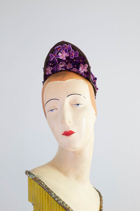 Wonderfully Whimsical 1940's Violet Floral Topper Hat