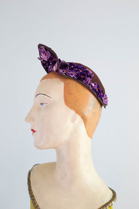 Wonderfully Whimsical 1940's Violet Floral Topper Hat