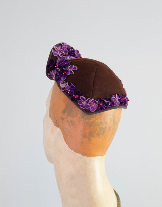 Wonderfully Whimsical 1940's Violet Floral Topper Hat