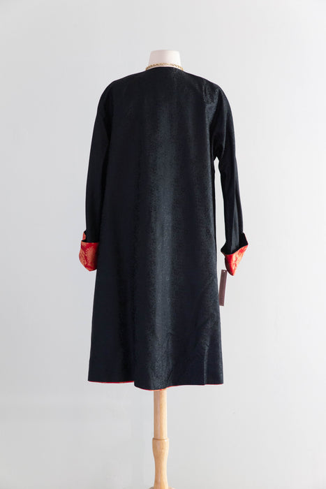 Stunning Early 1960's Scarlet Red Chinese Silk Reversible Evening Coat / M