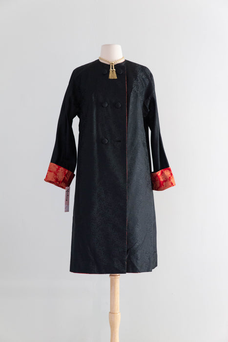 Stunning Early 1960's Scarlet Red Chinese Silk Reversible Evening Coat / M