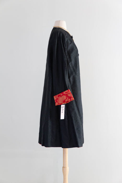 Stunning Early 1960's Scarlet Red Chinese Silk Reversible Evening Coat / M