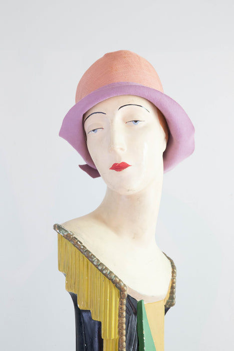 Sublime 1920's Cloche Hat in Straw and Lavender Felt From The May Co.