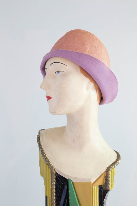 Sublime 1920's Cloche Hat in Straw and Lavender Felt From The May Co.