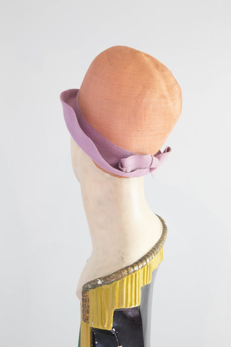 Sublime 1920's Cloche Hat in Straw and Lavender Felt From The May Co.