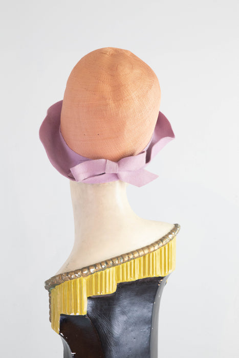 Sublime 1920's Cloche Hat in Straw and Lavender Felt From The May Co.