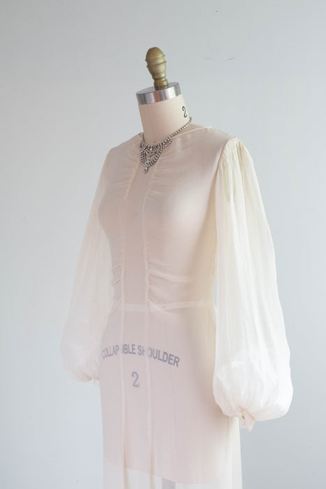 Ethereal 1930's Sheer Ivory Silk Chiffon Wedding Dress / XS