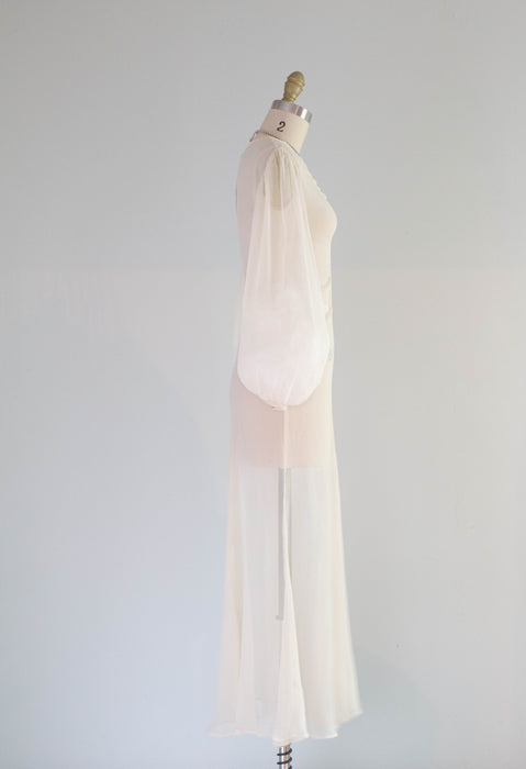 Ethereal 1930's Sheer Ivory Silk Chiffon Wedding Dress / XS