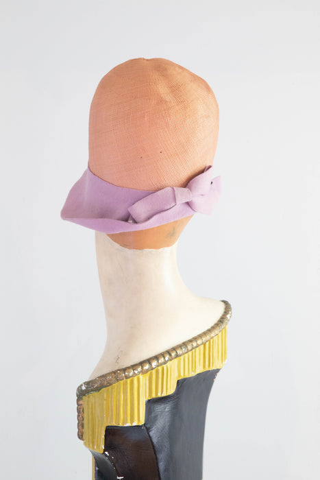 Sublime 1920's Cloche Hat in Straw and Lavender Felt From The May Co.