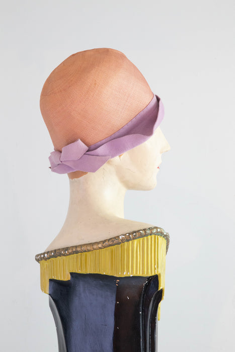 Sublime 1920's Cloche Hat in Straw and Lavender Felt From The May Co.