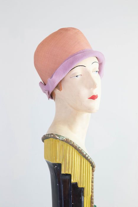 Sublime 1920's Cloche Hat in Straw and Lavender Felt From The May Co.