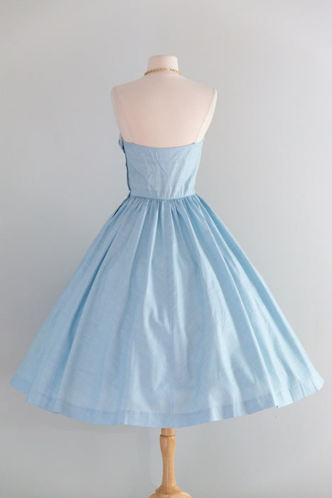 Stunning 1950s Carlye Ice-Blue Embroidered Party Dress with Shawl / S