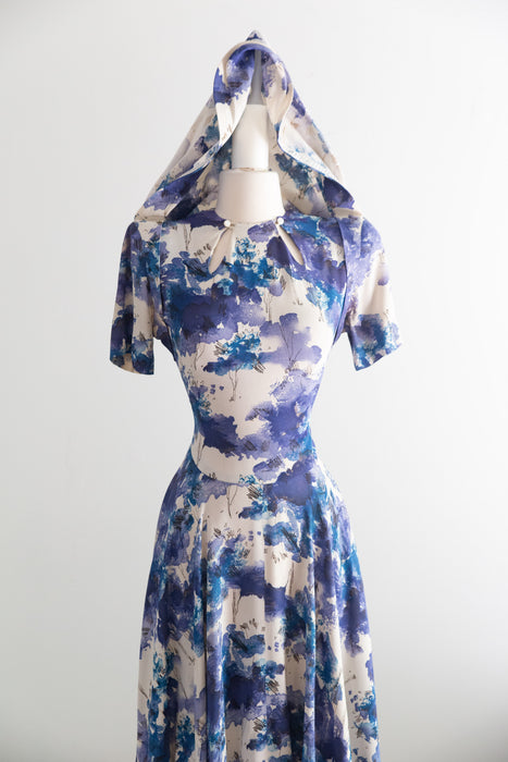 Rare 1940's Jourdelle of Hollywood Originals Rayon Hooded Dress / M