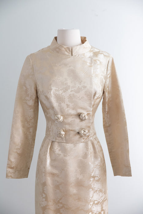 Elegant Late 1950's Chinese Silk Brocade Cocktail Dress & Jacket / S