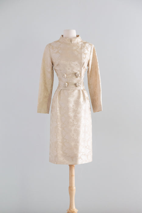 Elegant Late 1950's Chinese Silk Brocade Cocktail Dress & Jacket / S
