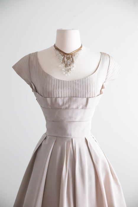 Gorgeous 1950's Oyster Taffeta Party Dress With Full Skirt / S