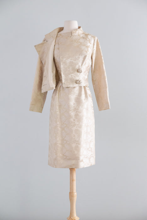 Elegant Late 1950's Chinese Silk Brocade Cocktail Dress & Jacket / S
