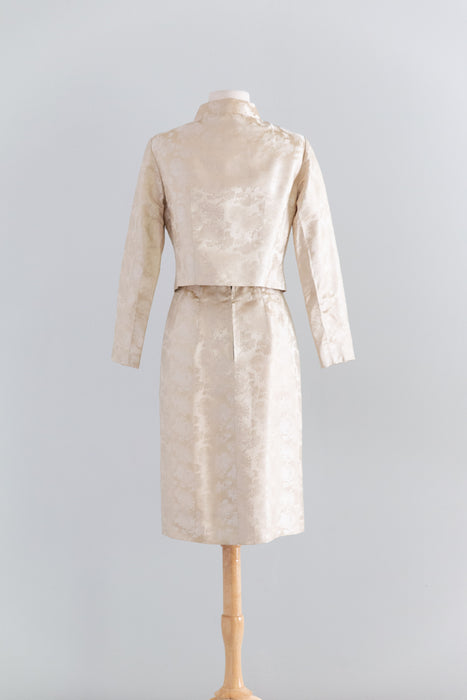 Elegant Late 1950's Chinese Silk Brocade Cocktail Dress & Jacket / S