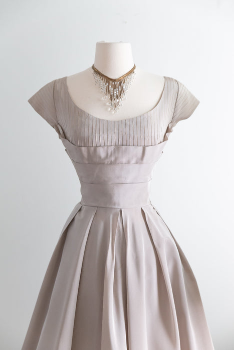 Gorgeous 1950's Oyster Taffeta Party Dress With Full Skirt / S