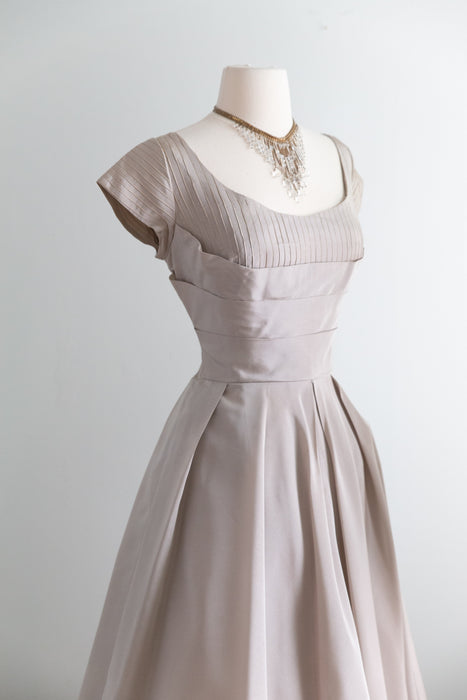 Gorgeous 1950's Oyster Taffeta Party Dress With Full Skirt / S