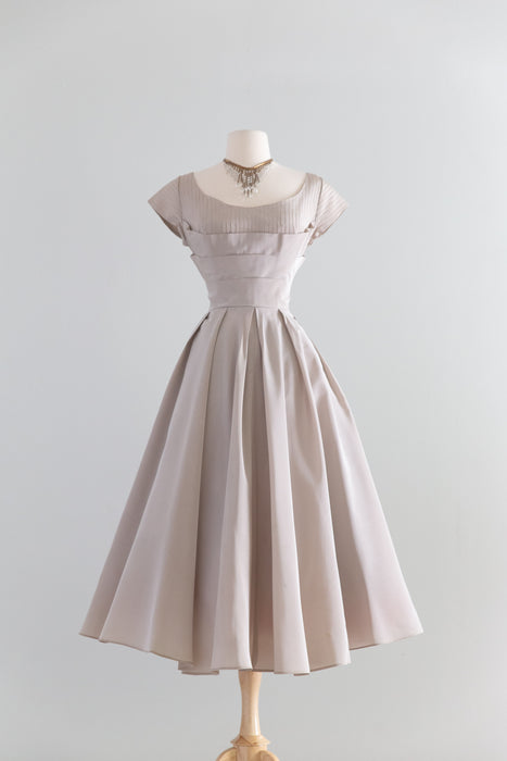 Gorgeous 1950's Oyster Taffeta Party Dress With Full Skirt / S