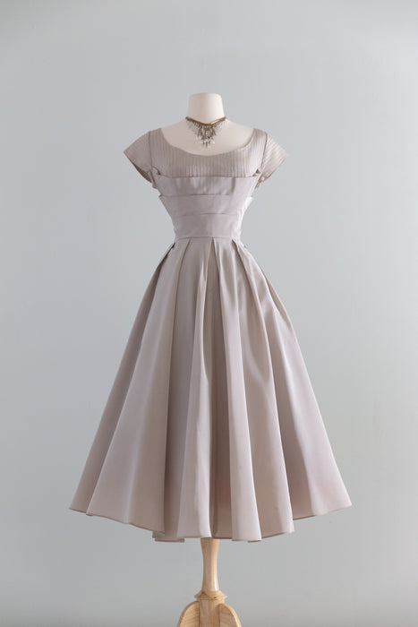 Gorgeous 1950's Oyster Taffeta Party Dress With Full Skirt / S