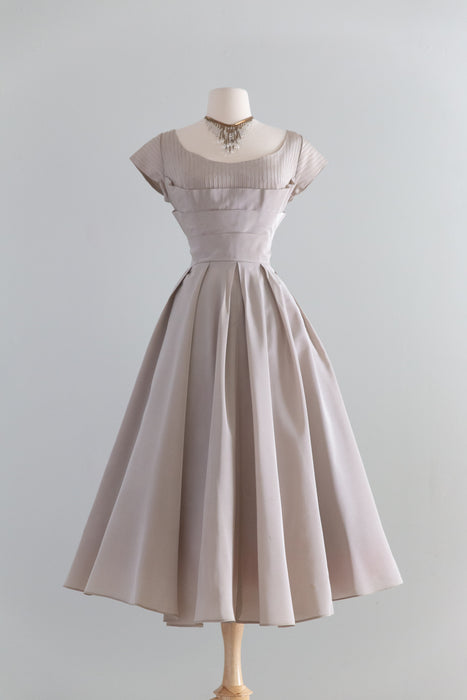 Gorgeous 1950's Oyster Taffeta Party Dress With Full Skirt / S