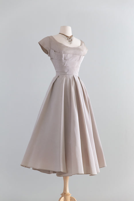 Gorgeous 1950's Oyster Taffeta Party Dress With Full Skirt / S