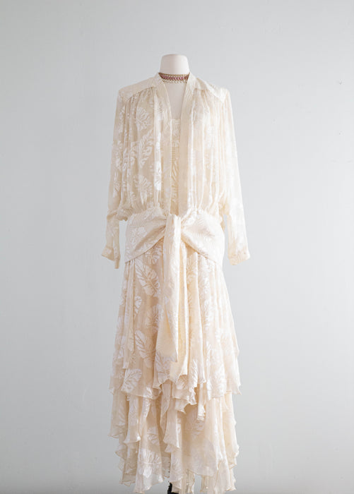 Vintage 1970's Ivory Silk Wedding Gown With Matching Batwing Jacket / SM