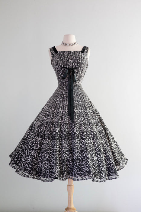 Stunning 1950's Black Lattice Lace Print Party Dress By Young Modes / Xtabay Vintage Stunning 1950's Black Lattice Lace Print Party Dress By Young Modes / Xtabay Vintage