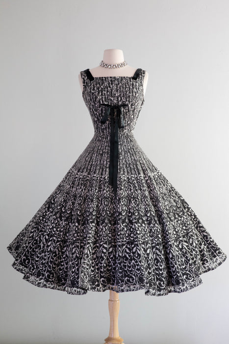 Stunning 1950's Black Lattice Lace Print Party Dress By Young Modes / Xtabay Vintage Stunning 1950's Black Lattice Lace Print Party Dress By Young Modes / Xtabay Vintage