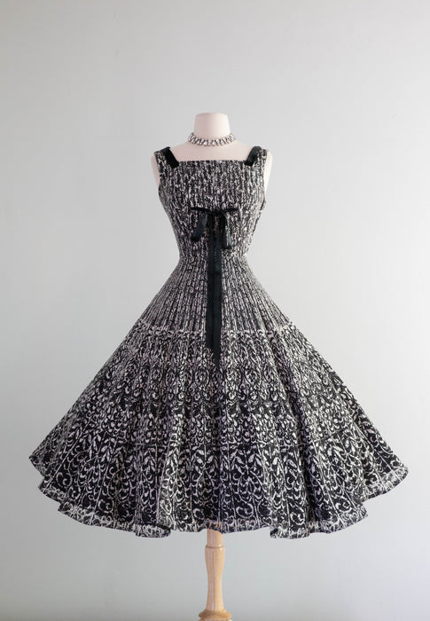 Stunning 1950's Black Lattice Lace Print Party Dress By Young Modes / Xtabay Vintage Stunning 1950's Black Lattice Lace Print Party Dress By Young Modes / Xtabay Vintage