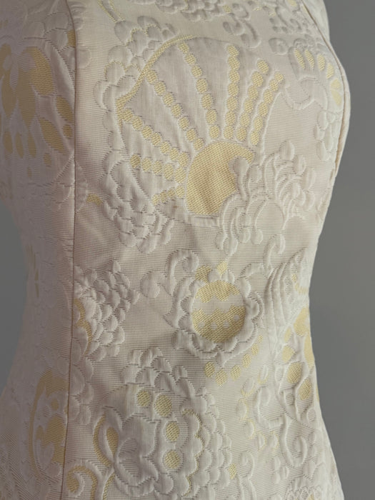 Adorable 1960's Butter Yellow Brocade Mod Shift Dress With Pockets / SM