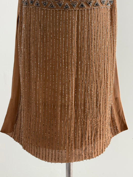 Rare Autumnal 1920's Beaded Silk Flapper Dress / SM