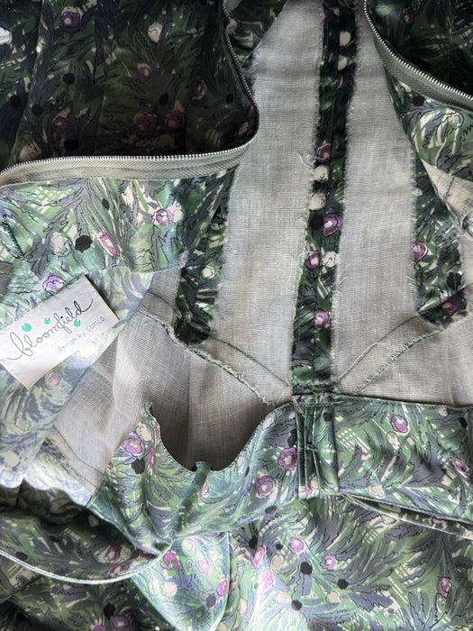 Classic 1950's Botanical Print Dress By Bloomfield / S
