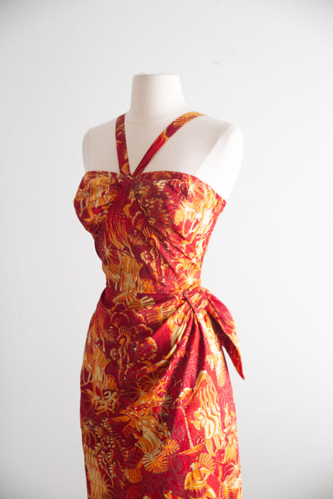 Glamorous 1950’s Alfred Shaheen "Luau" Hawaiian Print Sarong Dress / M