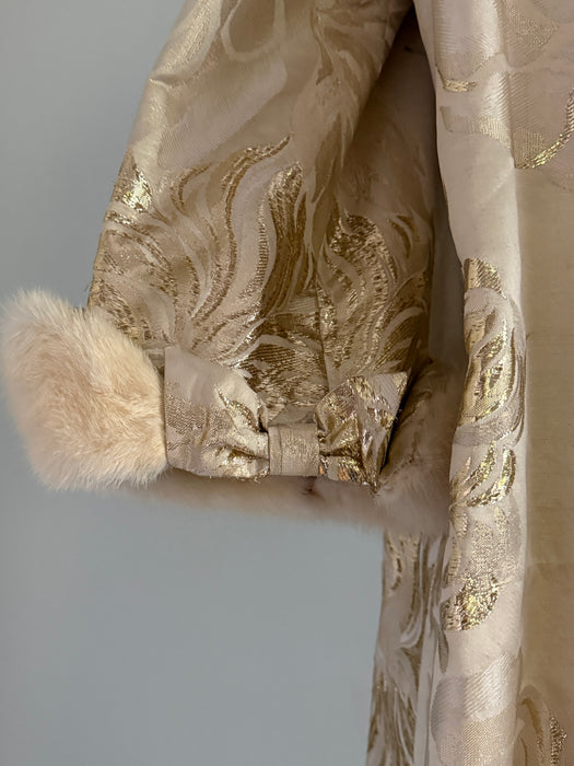 Spectacular 1950's Mr. Blackwell Custom Gold Brocade Evening Coat With Mink Cuffs. / SM