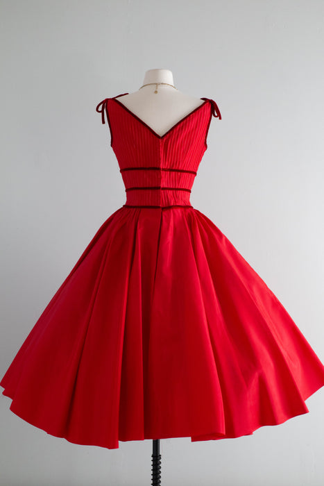 Vintage 1950's Crimson Tide Red Taffeta Party Dress / Medium